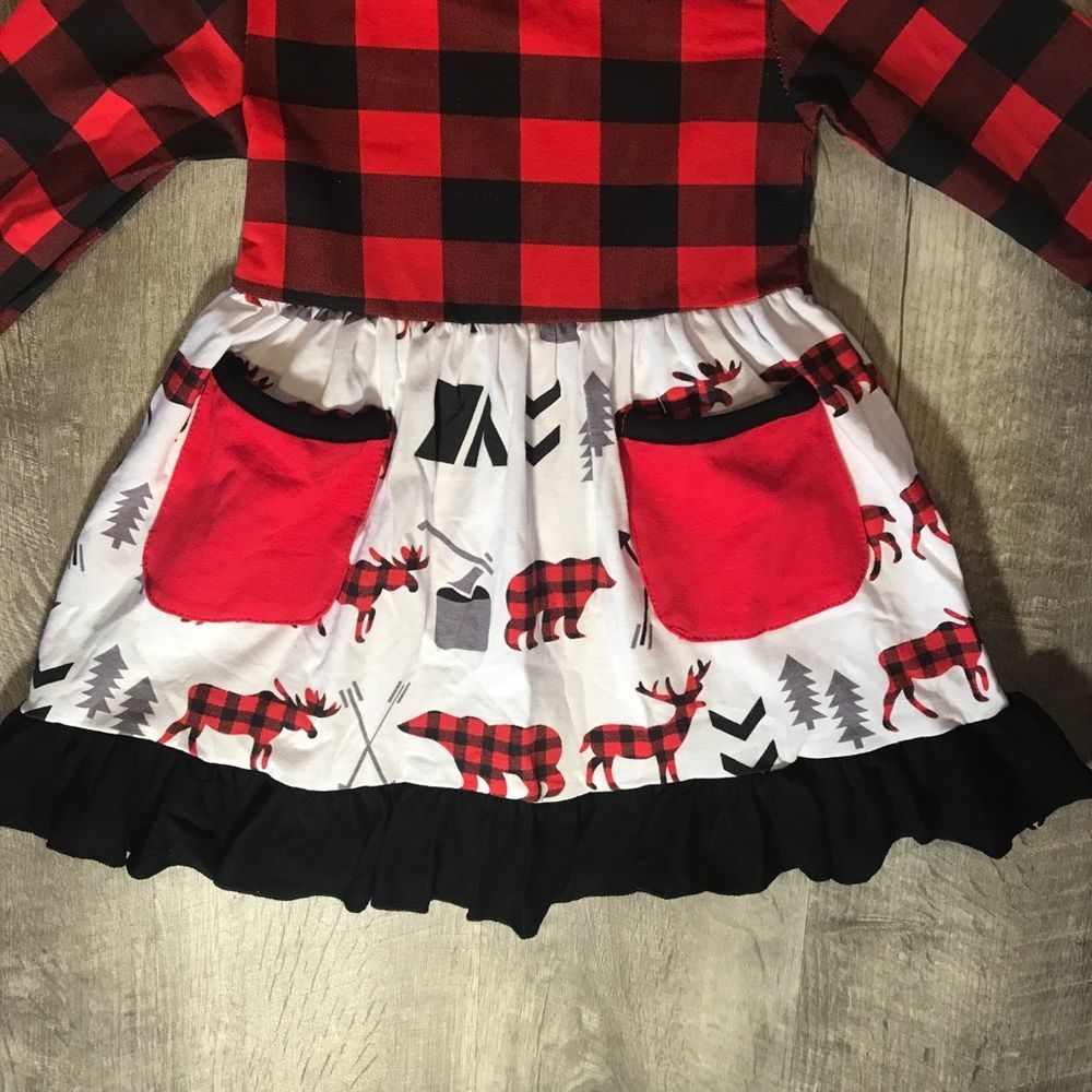 Buffalo plaid bear and deer pocket dress - Picture 4 of 4